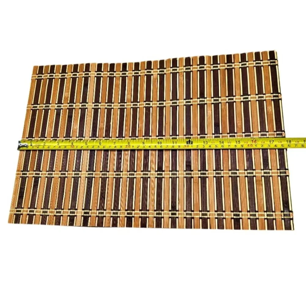 4 Wooden Bamboo Placemats Slats Yarn Brown Beige 18.5 x 12 Inch BOHO Neutral